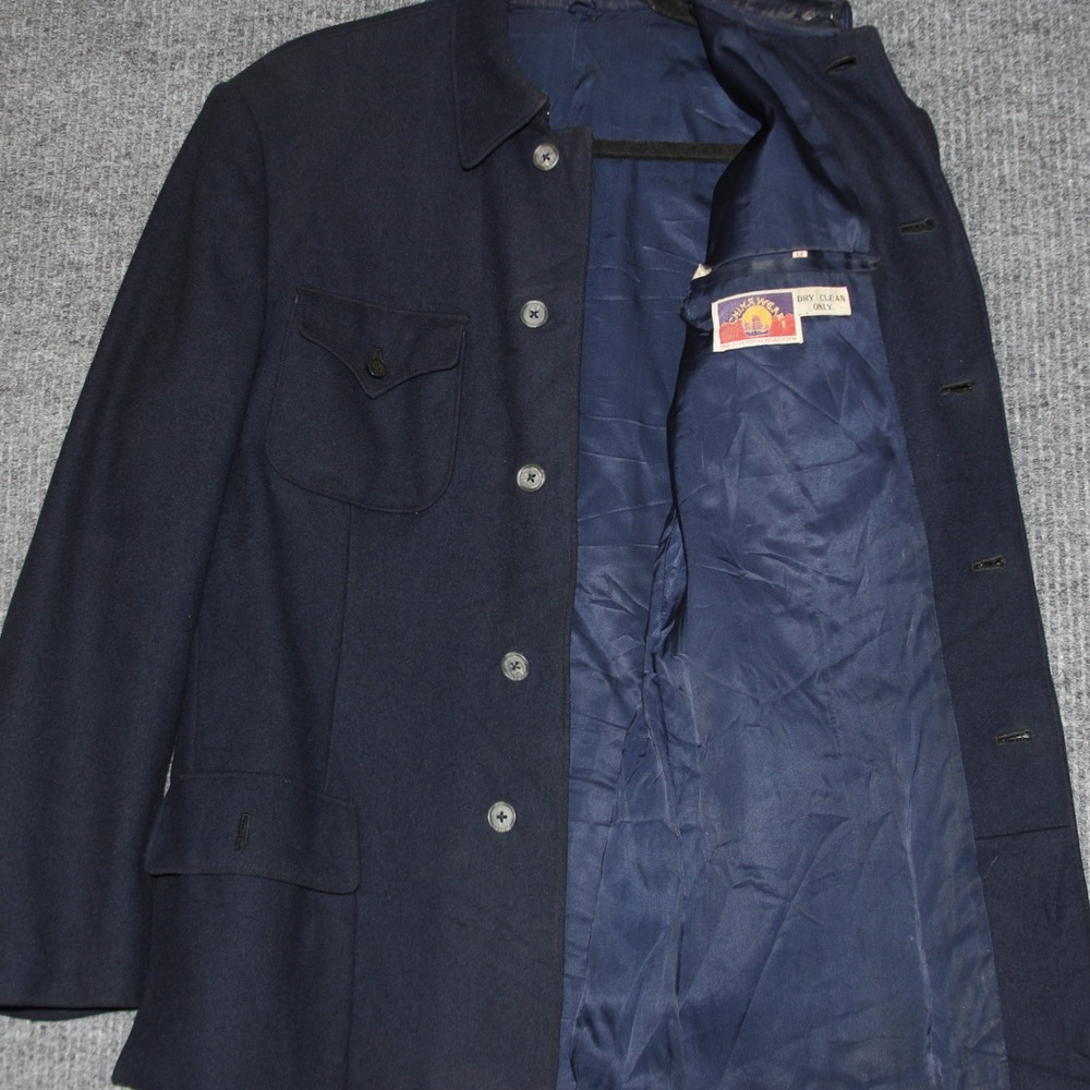 Vintage China Wear Mens Navy Wool Vintage Blazer Jacket Button Front Workwear M